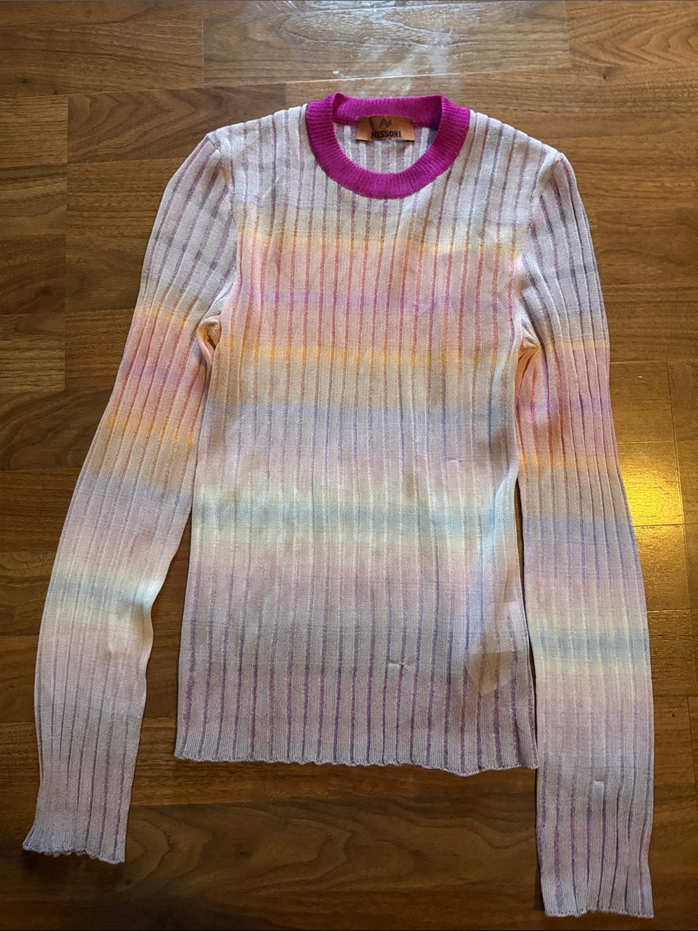 Missoni Multicolor Sheer Striped Top NWT Size 38 XS Sheer Rainbow Stripe Top